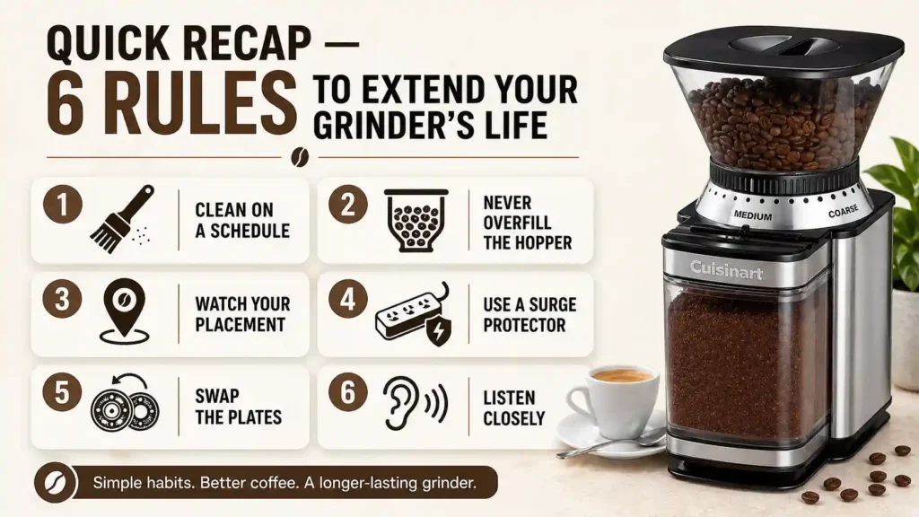Quick Recap — 6 Rules to Extend Your Grinder's Life