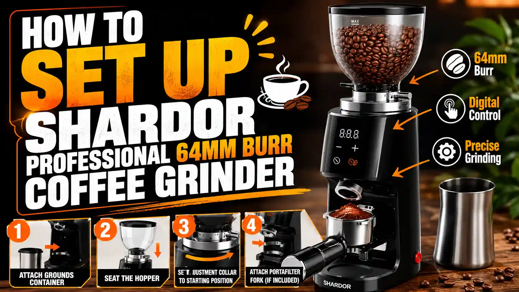 How To Set Up SHARDOR Professional 64mm Burr Coffee Grinder in 15 Minutes