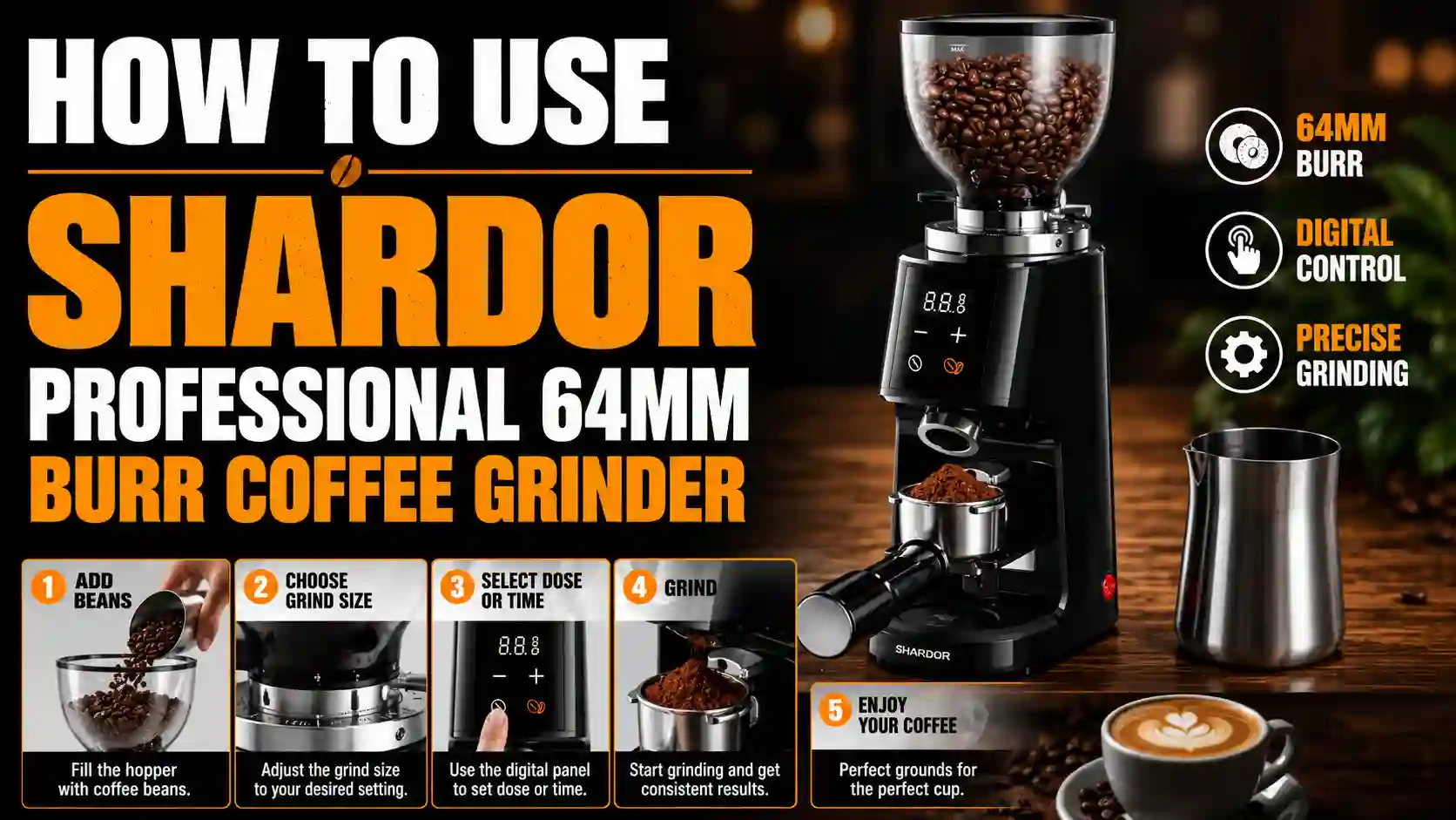 How To Use SHARDOR Professional 64mm Burr Coffee Grinder (Daily Operation Guide)
