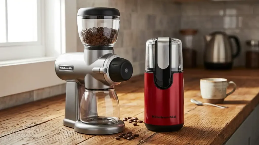 KitchenAid burr grinder and blade grinder side by side for comparison