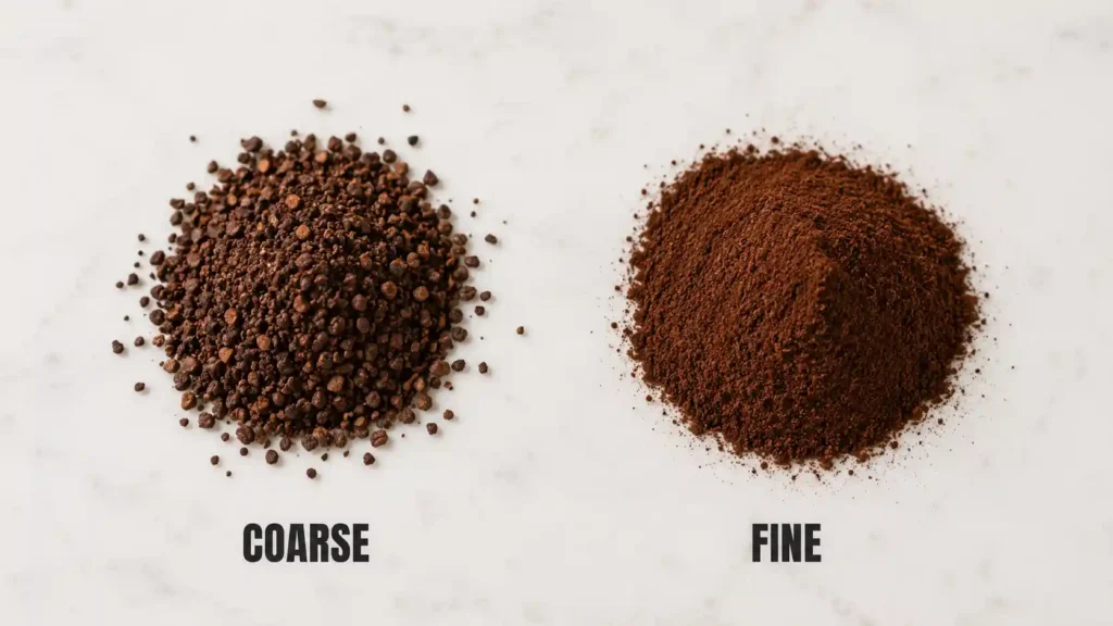 Comparing coarse and fine coffee grind settings on an Aromaster grinder