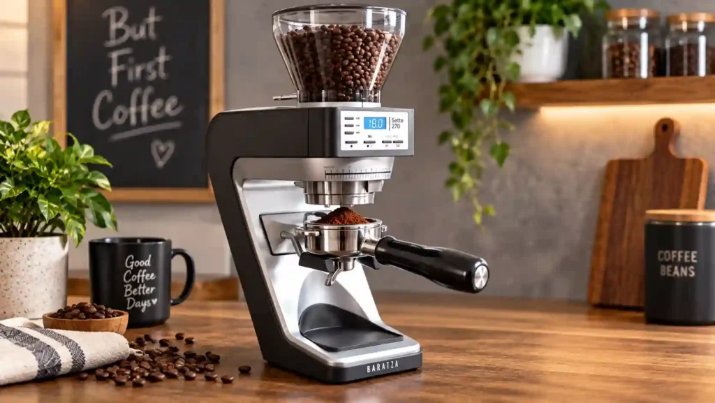Baratza Sette 270 ready to grind with hopper and portafilter in place