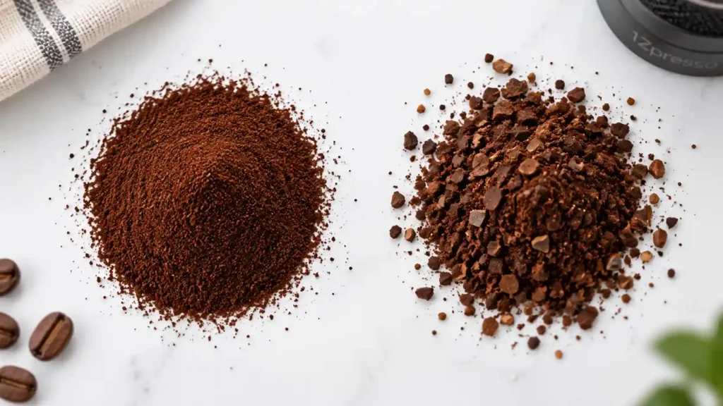 Comparison of consistent versus inconsistent espresso grind from a manual grinder