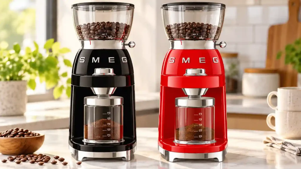 Smeg CGF03 and CGF11 coffee grinders side by side