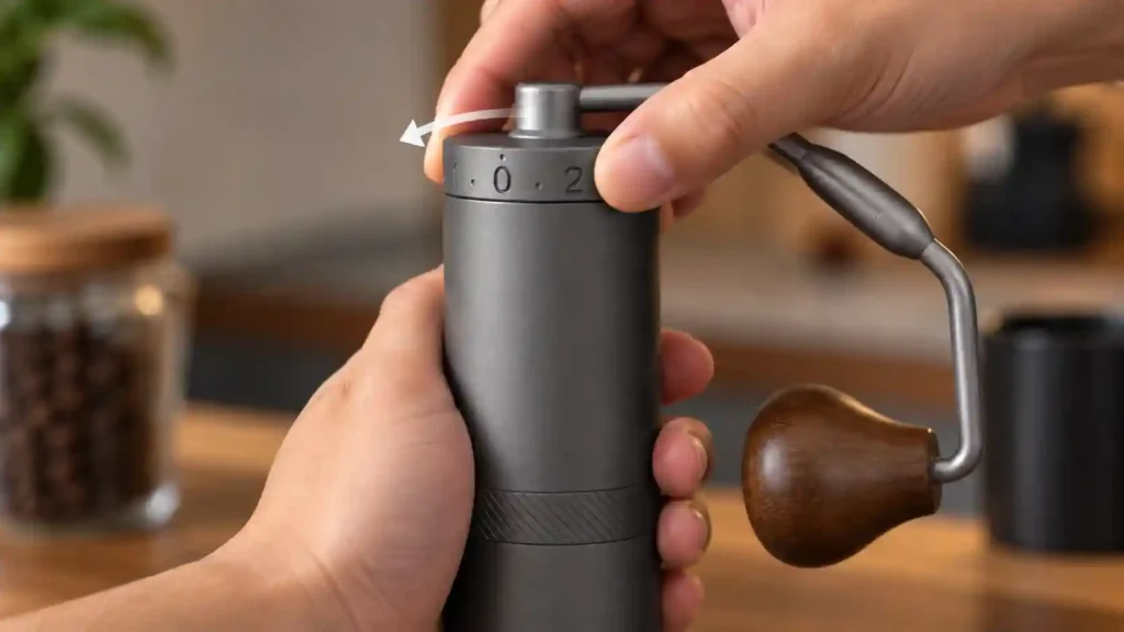 Turning the external adjustment ring to zero the 1Zpresso X-Ultra.