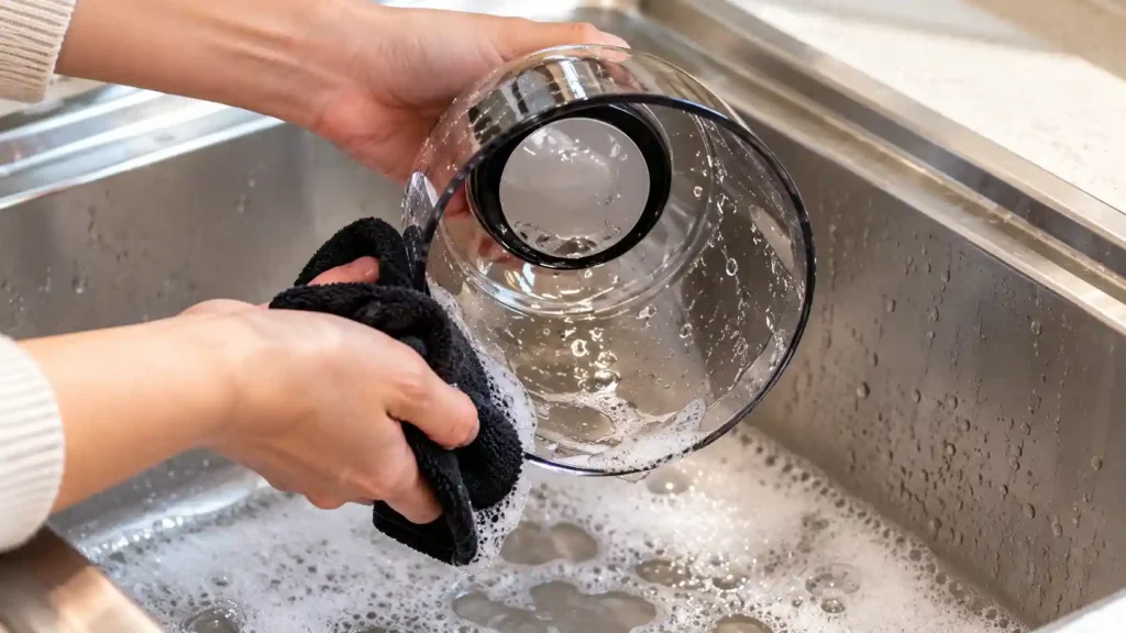 Hand-washing a coffee grinders hopper and container