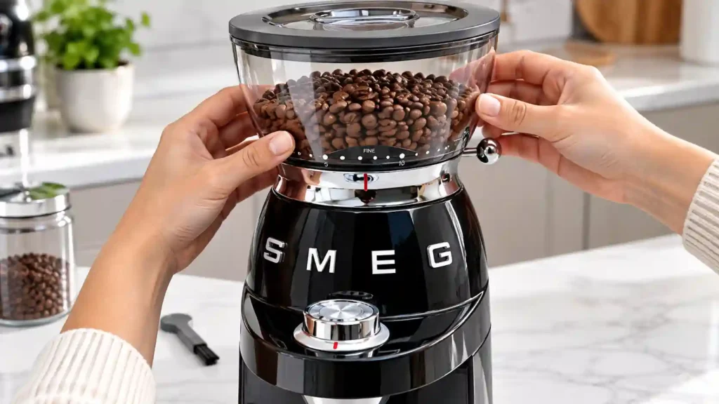 Locking the bean hopper onto the SMEG CGF03 base